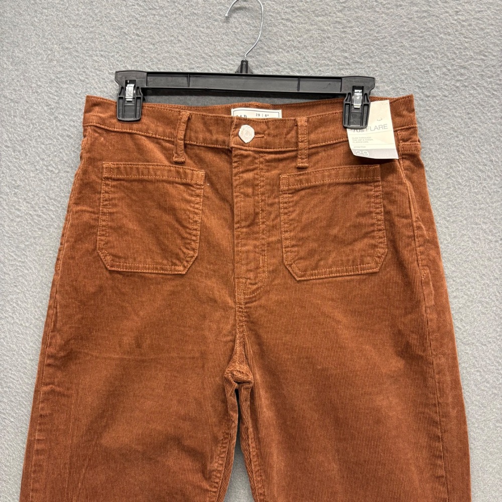 GAP Womens 70s Flare High Rise Corduroy Pants Brown Boho Western Size 29 8R New - Picture 2 of 12